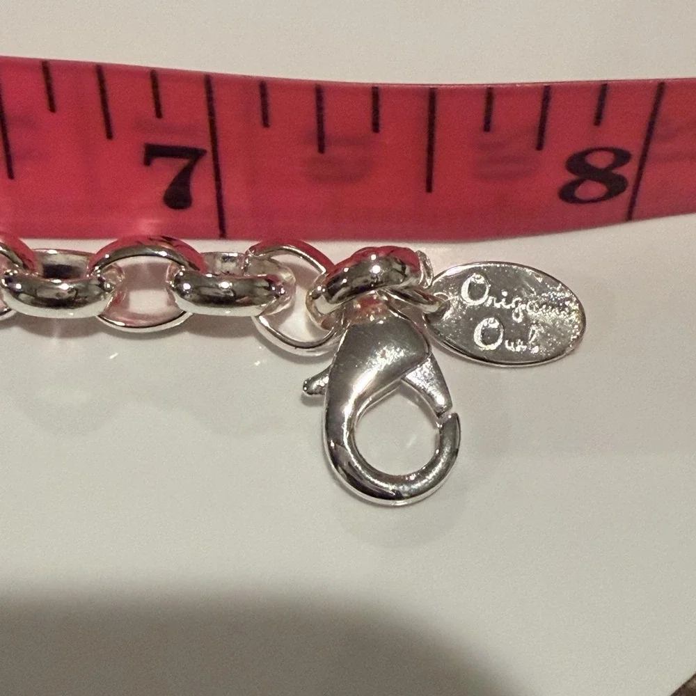 Origami Owl Silver Tone 5 Floating Crystal Charm Bracelet Locket Key Clover 7.5
